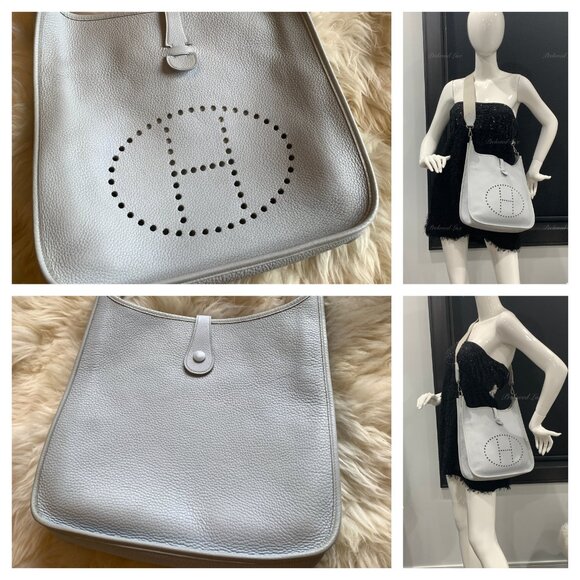 Authentic HERMES Grey Clemence Evelyne I GM Crossbody Bag - Picture 12 of 15
